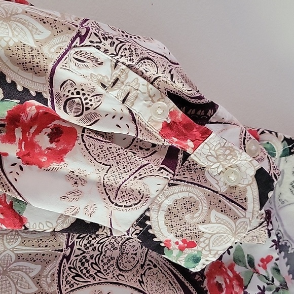 Chico's Silky Soft Paisley Floral Button Down Shirt Size Large/12 - Picture 2 of 8